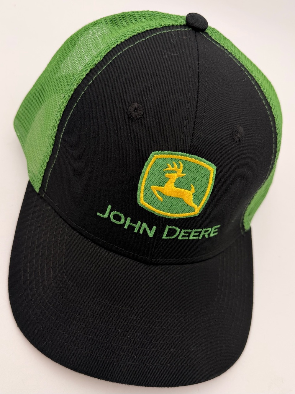 John Deere Black and Green Embroidered Logo Mesh Trucker Hat